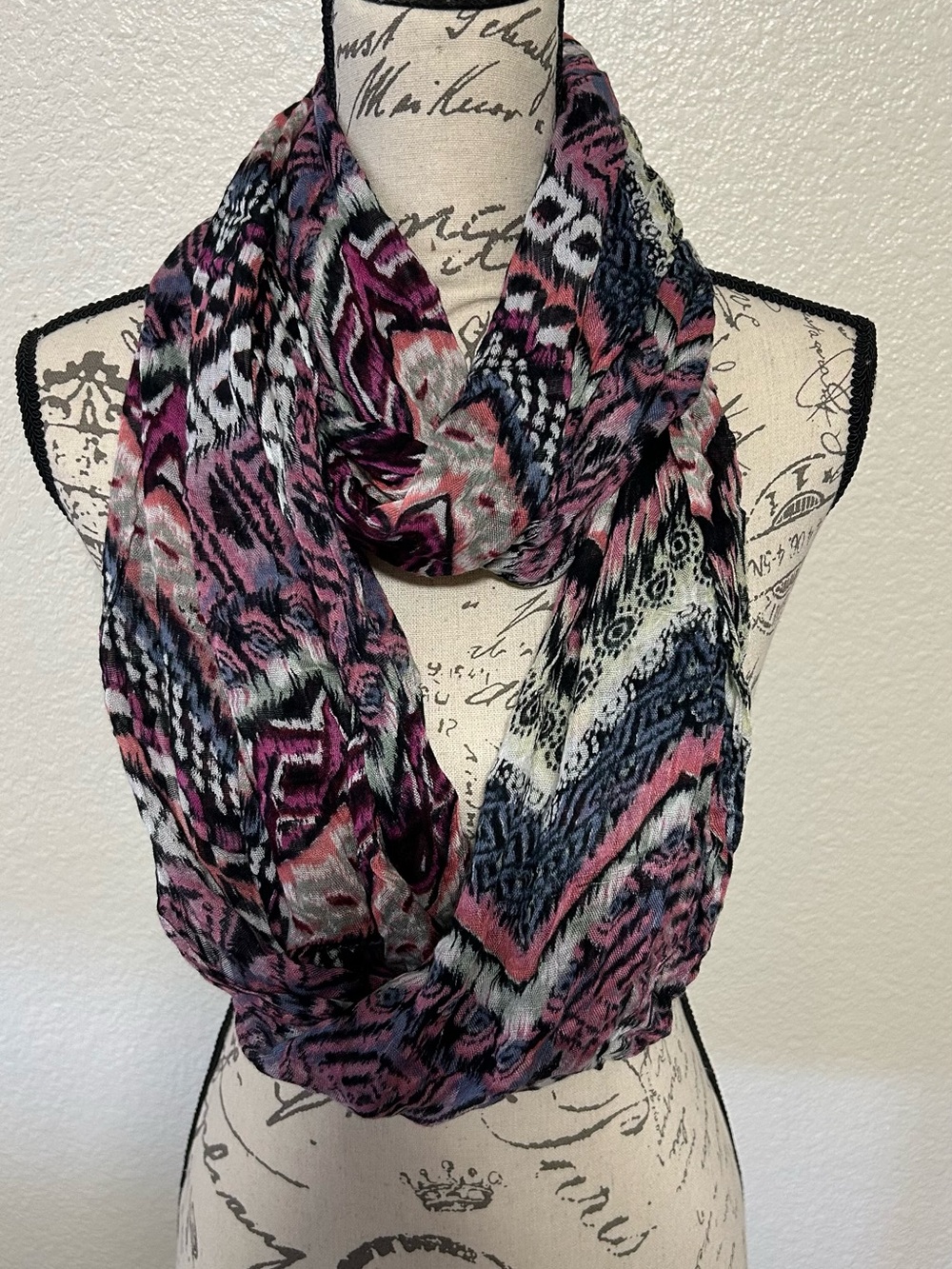 Charlotte Russe Pink, Black & White Patterned Infinity Scarf
